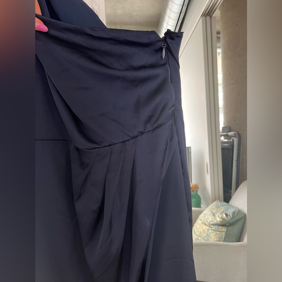 One shoulder satin navy maxi dress (altered/hemmed) - Picture 6 of 9